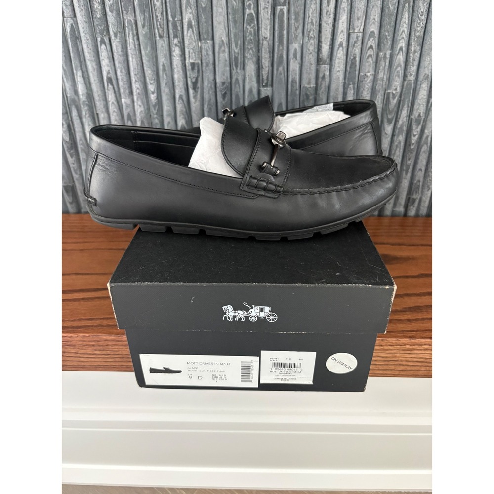 Coach Mott Driver Black Leather Loafers Turnlock Moccasins FG2984 Mens 9 D